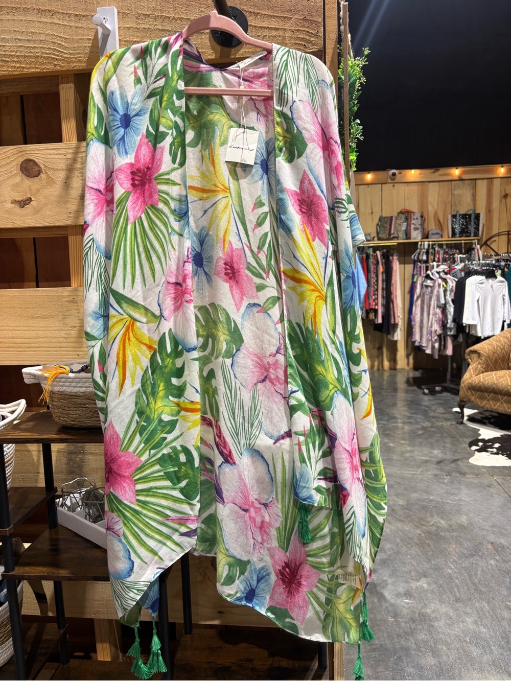 Tropical Floral Kimono Cover-Up in Pink & Green